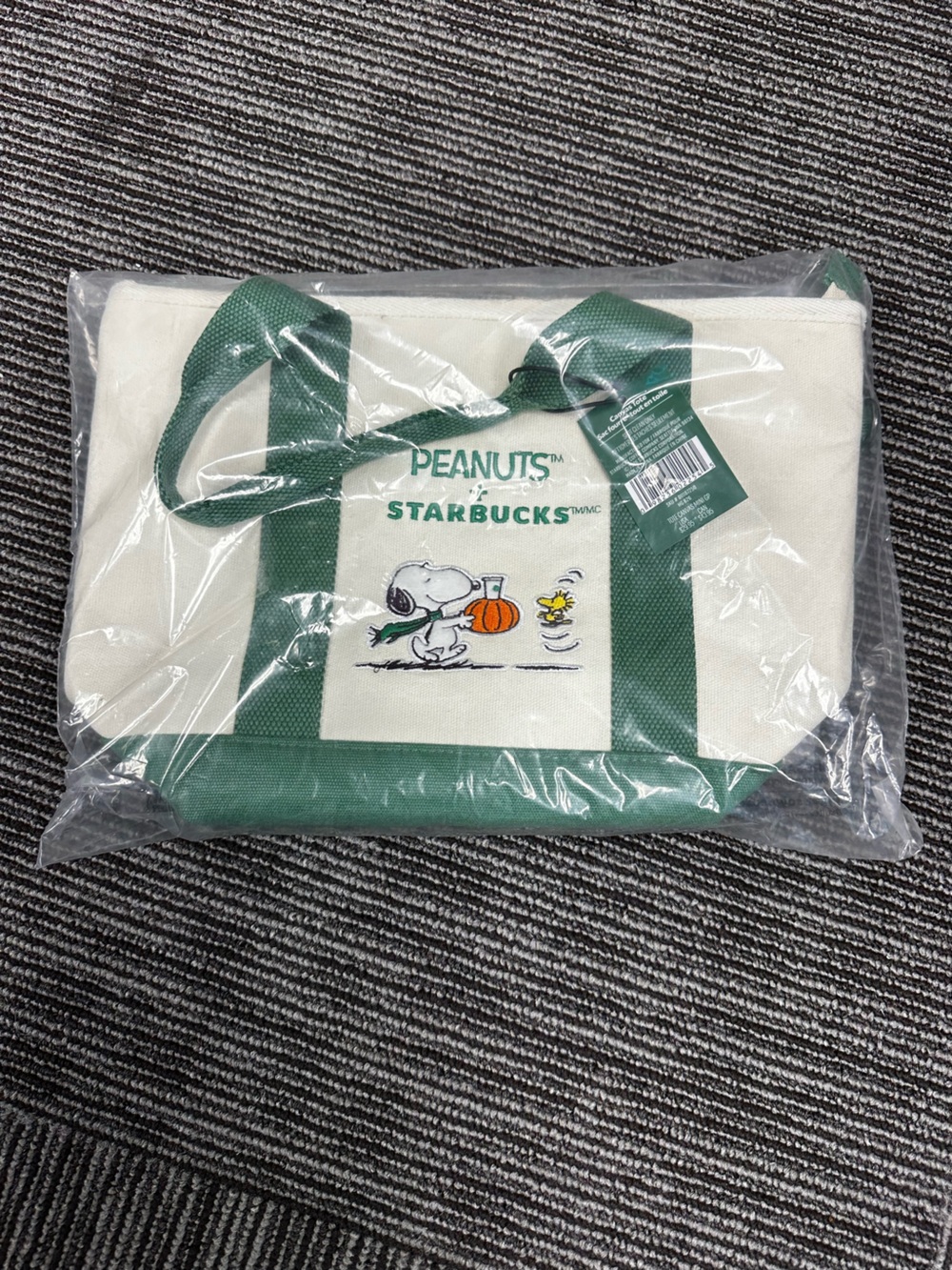 Starbucks x Peanuts Green & Cream Canvas Tote Bag UNOPENED